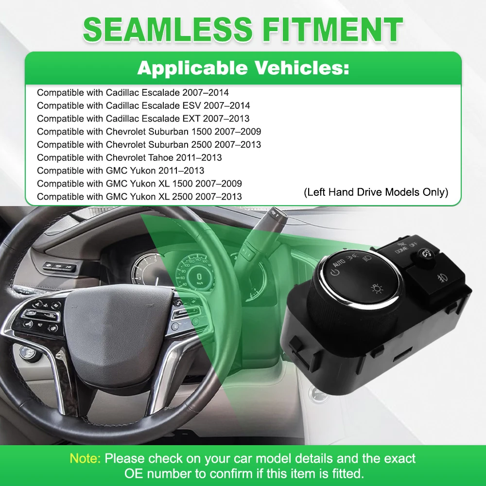 Car Headlight Fog Light Dimmer Instrument Switch For Cadillac Escalade Chevrolet Suburban Tahoe GMC Yukon 25858706, 10359413