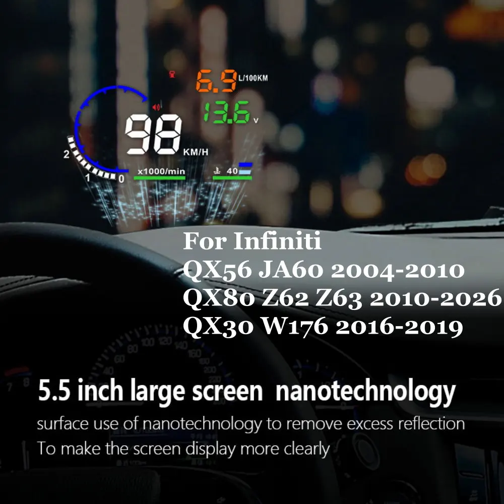 Car HUD Head Up Display LED Windshield Projection For Infiniti QX56 JA60 2004-2010 QX30 W176 2016-2019 QX80 Z62 Z63 2010-2026