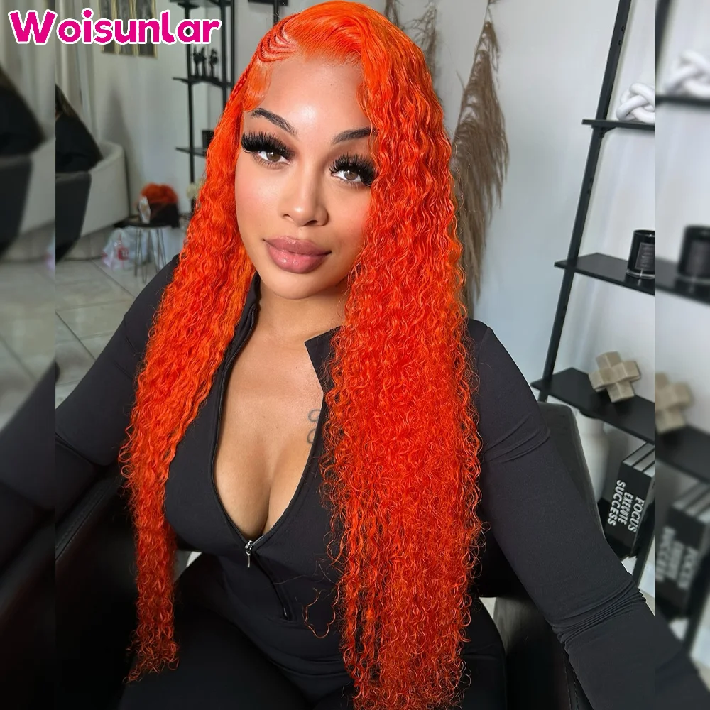 

36 inches Orange Front Lace wig human hair 13x4 Transparent Lace Jerry curly 200 Density Black Women Natural Human hair wigs