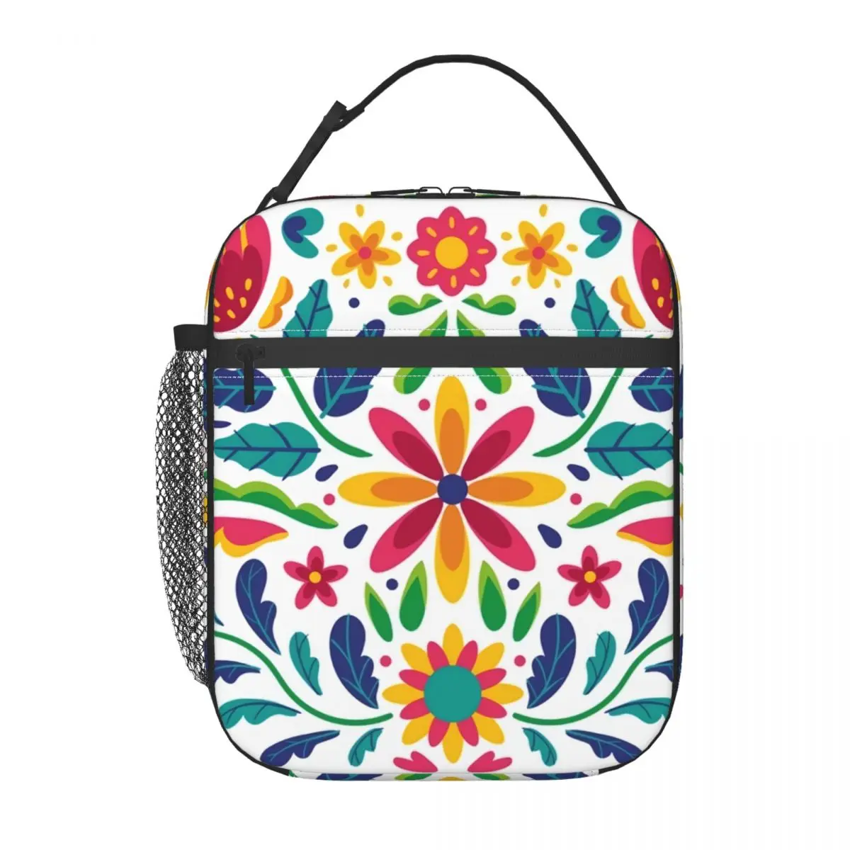 Mexican Flowers Thermal Insulated Lunch Bags Women Portable Lunch Tote for Kids School Children Multifunction Food Box