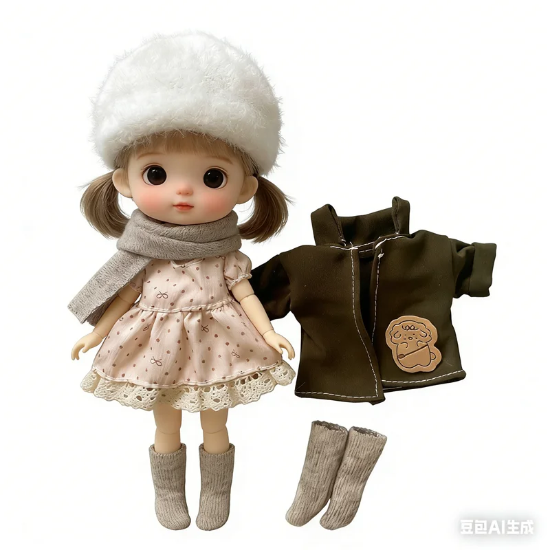 Sweet Kawaii Daily Wear Clothes for 16 17cm 1/8 BJD Doll Ob11 Simple Vintage Korean Style Pants Dress Bag Clothing Accessories