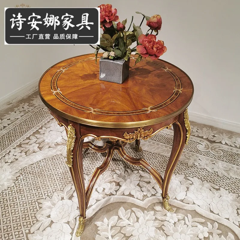 Furniture Luxury round several villas mansion copper shell inlaid solid wood sofa corner several high-end