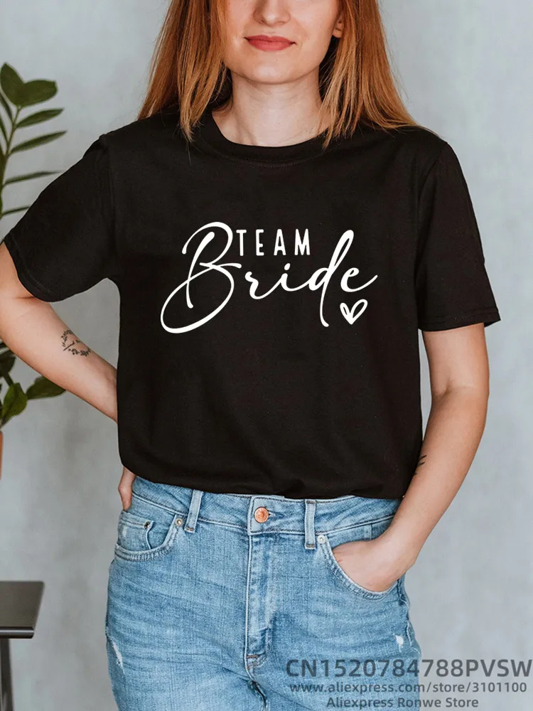 Women Team Bride Heart Evjf Hen Party T-shirt Girl Gropu Wedding Female Tops Tee Camisetas Mujer Female Black Pink White Clothes