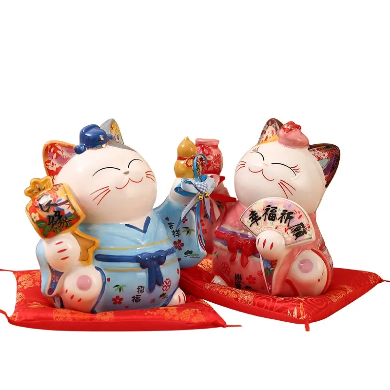 

8-дюймовый керамический орнамент Maneki Neko Lucky Cat, копилка, японская пара, кошка удачи, фэн-шуй, свадебный подарок, центральная часть