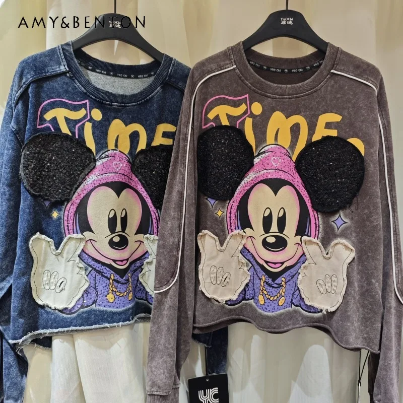 Y2k col rond sweat à capuche femme automne 2025 nouveau manches longues dessin animé sweat coton doux frais Kawaii col rond Sudaderas dames