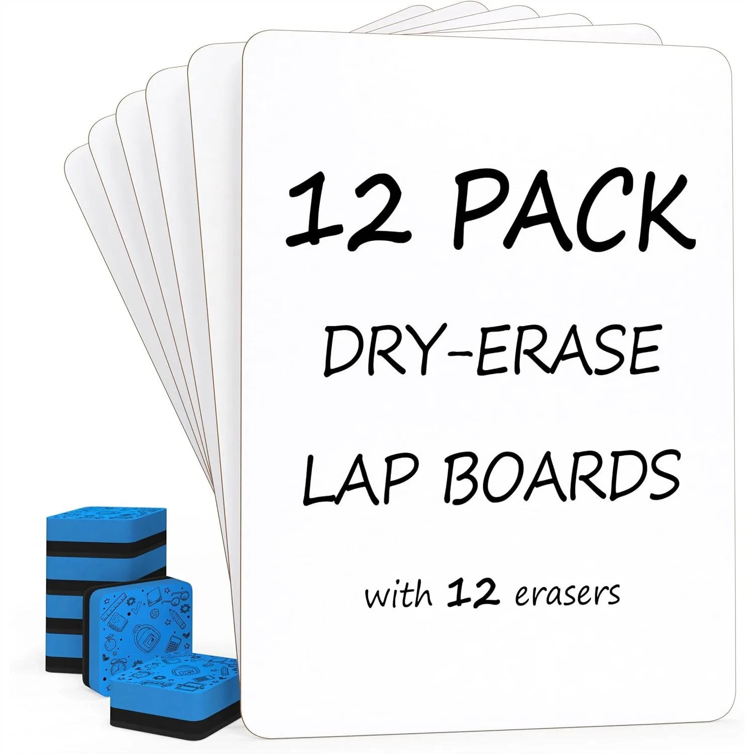 

12 Pack Mini Whiteboards 9x12 Double Sided Dry Erase Boards for Classroom Students Teachers with 12 Erasers