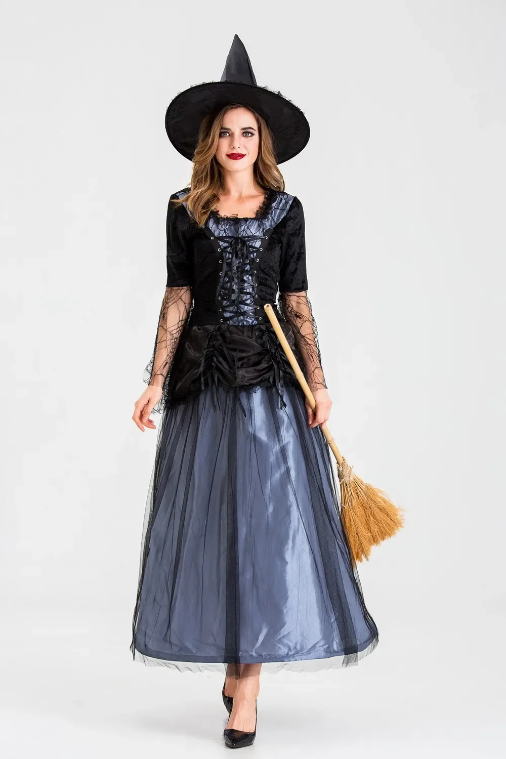 Vestido de bruja aterradora del Día de los muertos para adultos, Disfraz de vampiro Medieval para mascarada, Cosplay