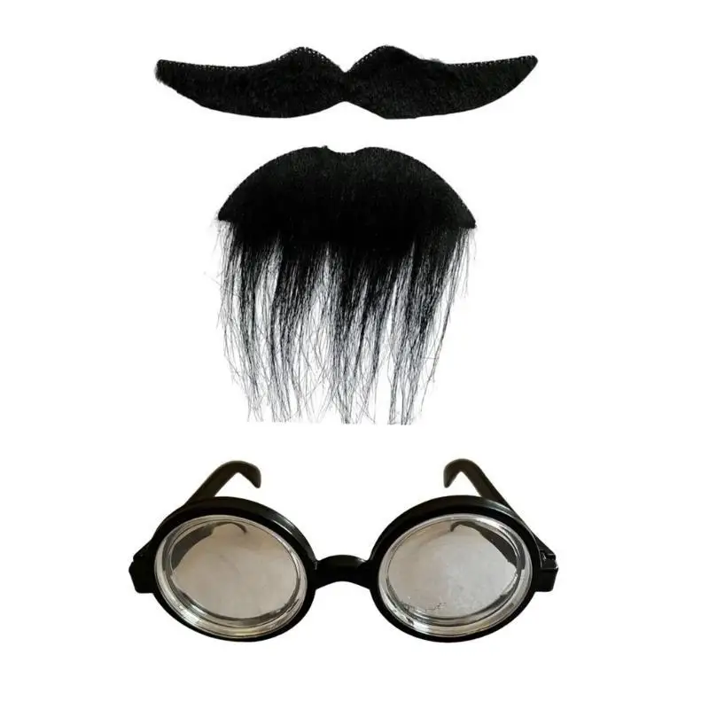 

652F Old Man Moustache Simulated Beard Pirate Beards False Moustache Funny Chin Beard Glasses with Lens False Beard