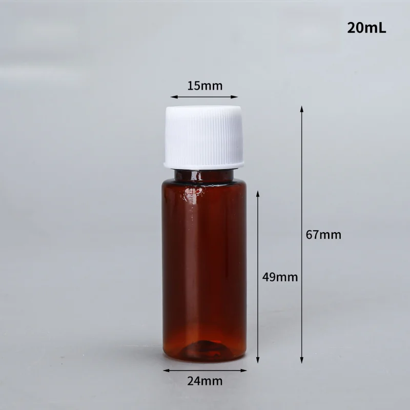 20 مل زجاجة بلاستيكية شفافة بغطاء لولبي وغطاء ألومنيوم ضغط حاوية توزيع كاشف مقاومة للضوء