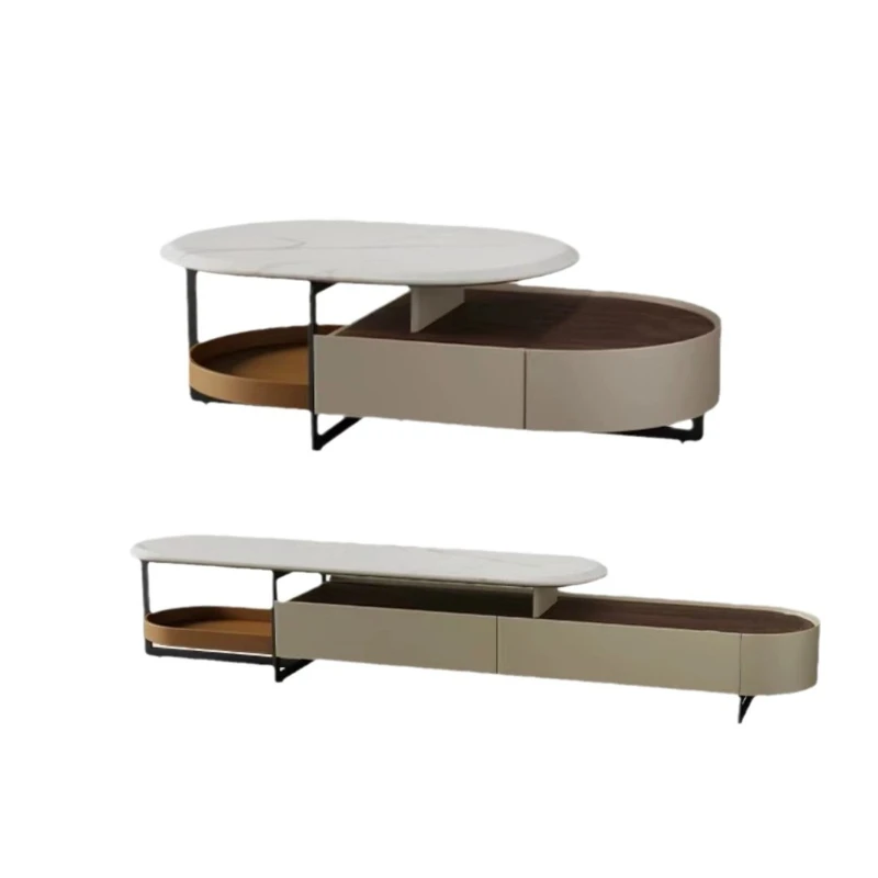 

Saddle leather cabinet plated hardware chassis apartment living room motor cabinet coffee table combination