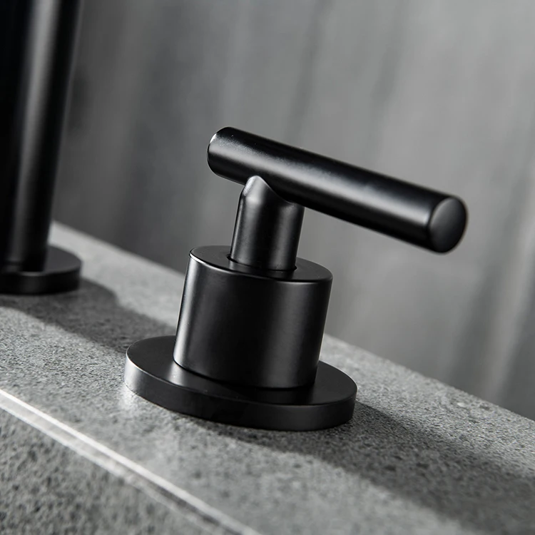Black Hot Cold Water Function Deck Mounted High-Arc Widespread Bathroom Basin Mixer Tap Faucet 3 Holes