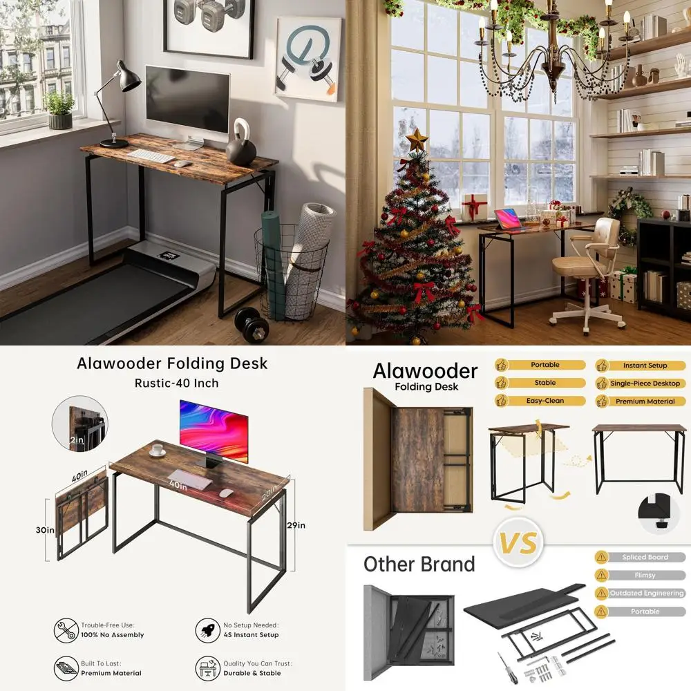 

Space-Saving Wooden Folding Desk - 39.4 Compact Desk for Home Office, Writing, and Study | Easy Setup