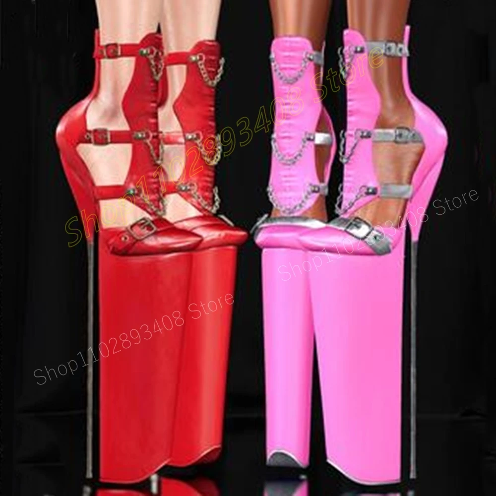 

Red Buckle Strap Metal Chain Decor Pumps Hollow Platform 40cm Stiletto High Heel Fashion Women Shoes 2024 Summer Para Mujere