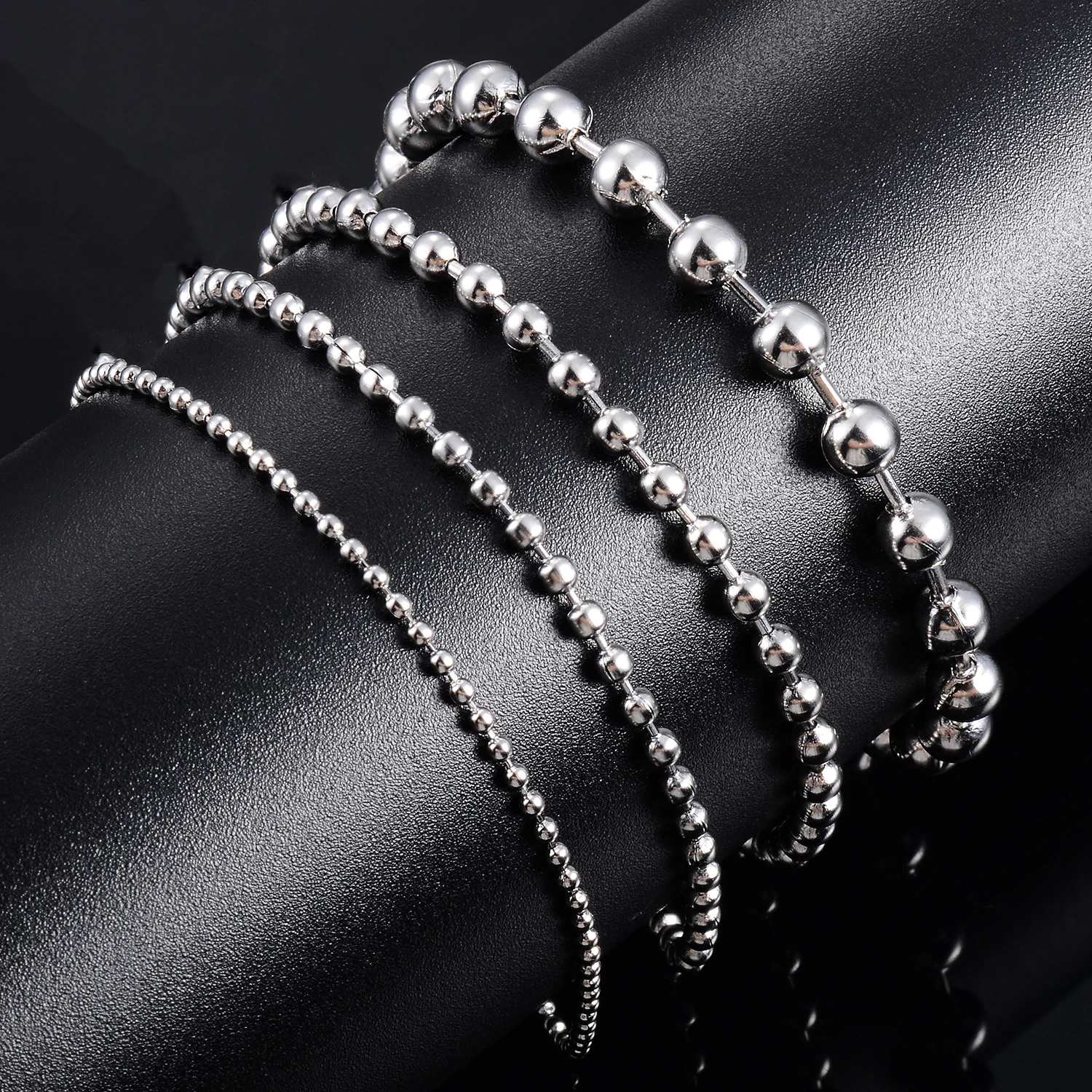 1pc Bulk Price Stainless Steel Silver Color Beads Ball Chain Bracelets widt 1.5/2/3/4.5mm For Women Men Fashion Jewelry Gift