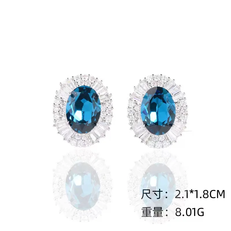 High-grade delicate S925 silver needle earrings European and American quality pigeon egg imitation crystal niche earrings