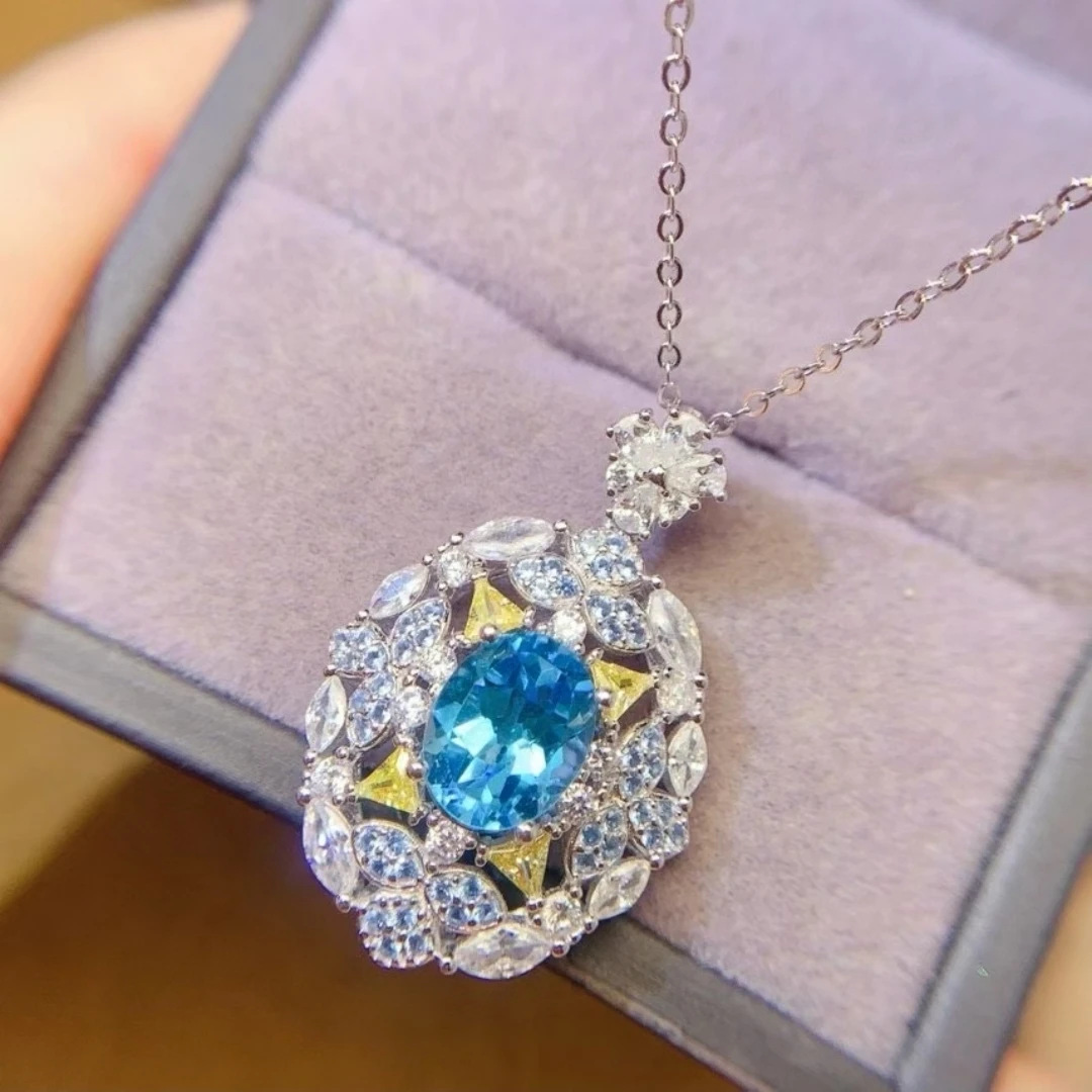 

KJJEAXCMY Natural Topaz Pendant S925 Silver Inlaid Simple Women's High-End Jewelry The crystal is clean and has beautiful color