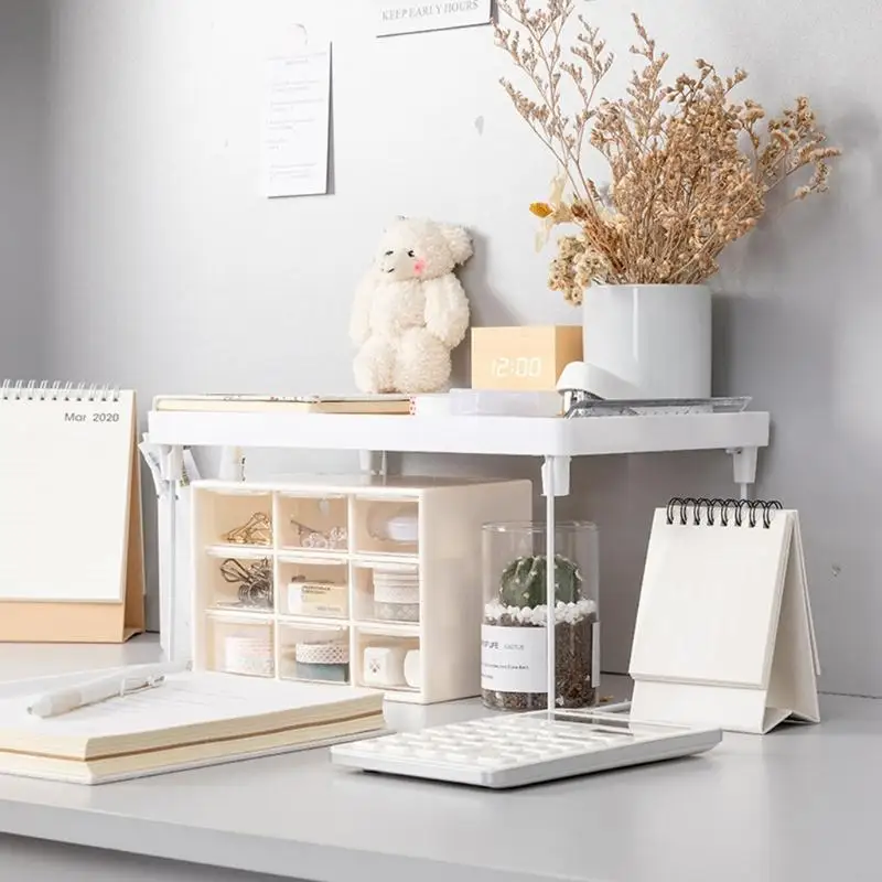 97QD สีขาวลวดโต๊ะเคาน์เตอร์ที่เก็บของ ShelfStacking ชั้นวางของตู้ STACKABLE พับได้ประหยัดพื้นที่ชั้นวางขาตั้ง Rack