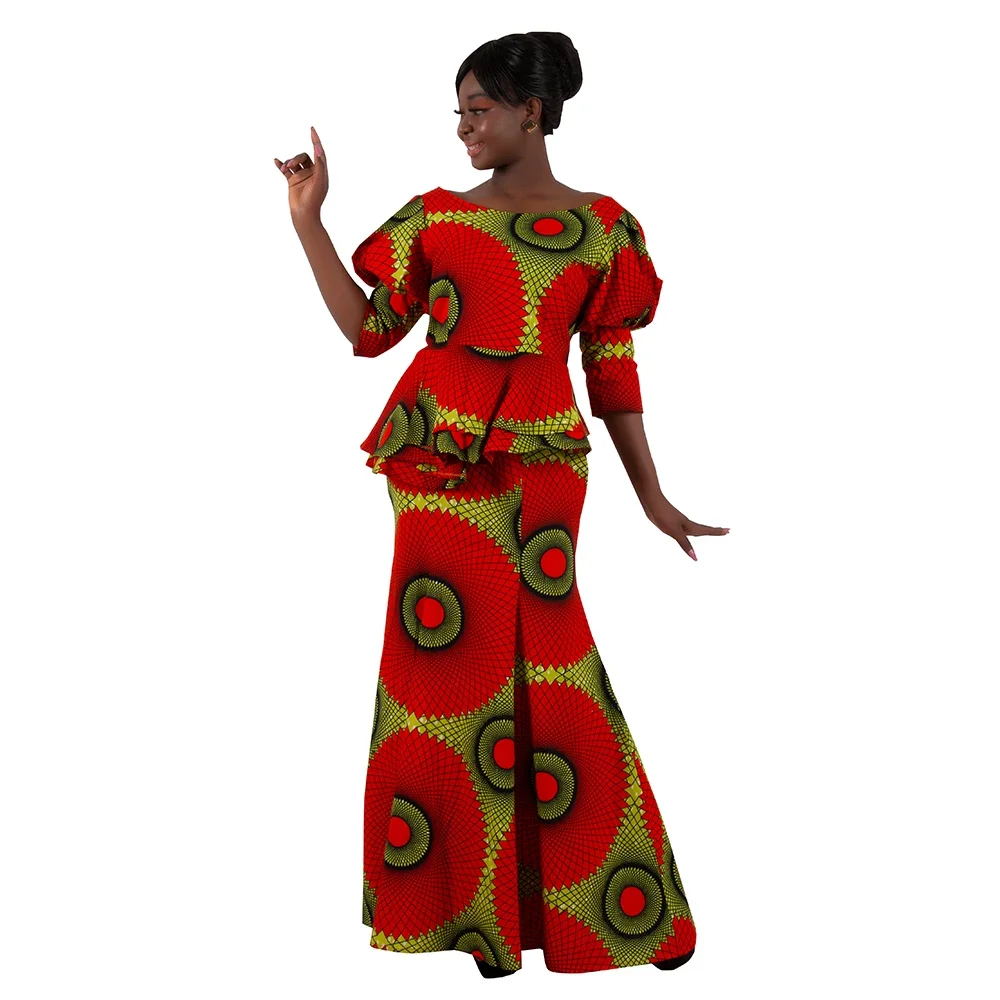 Church African Skirt and Top 2pcs Set High Waist Handmade Plus Size Wedding Party Clothing for Elegant Fashion Lady WY9335