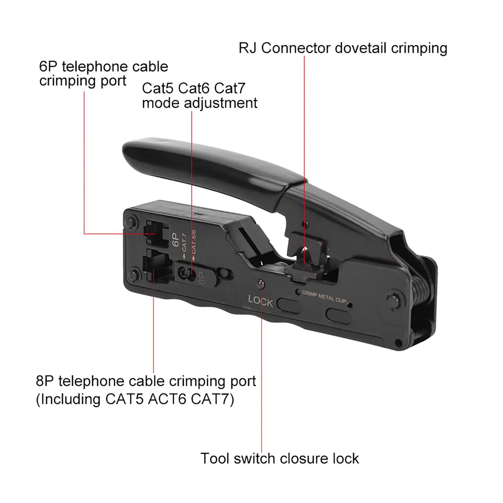 Multifunktions-Crimpzange für RJ45 RJ12 8P 6P-Anschlüsse mit Abisolierwerkzeug zum Abisolieren und Schneiden von Kabeln