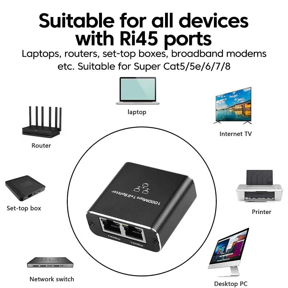 Przełącznik sieciowy Gigabit 1000Mbps z 2/4 portami RJ45, rozdzielacz sieciowy, przedłużacz kabla, selektor, bez zasilania, 2-kierunkowy adapter, złącze. — zdjęcie produktu 4