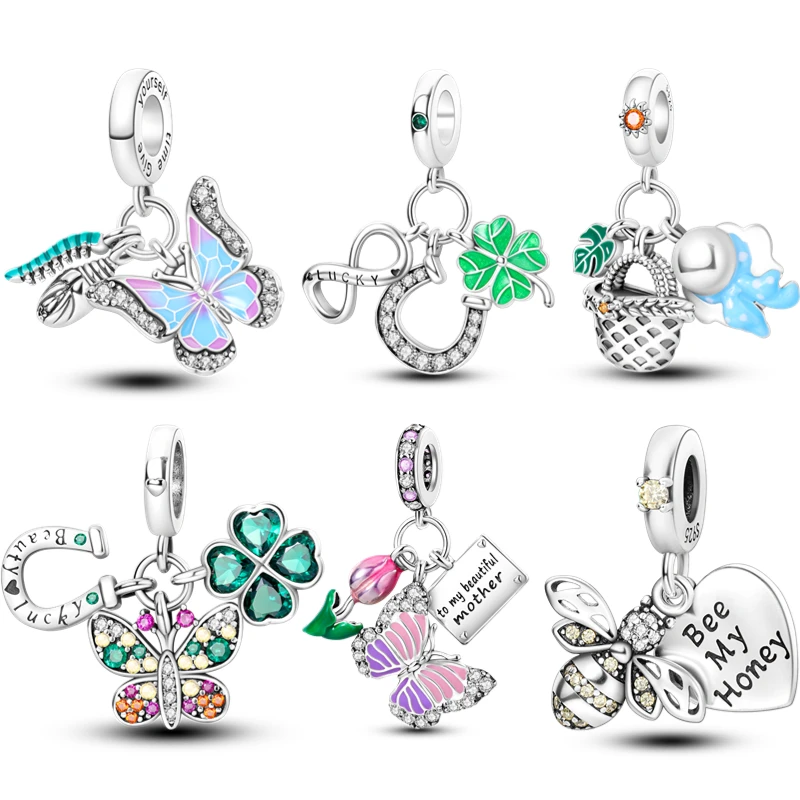 

Real 100% 925 Sterling Silver Colorful Butterfly Clover Bee Star Charms Beads Fit Original Pandora Bracelet Diy Jewelry Making