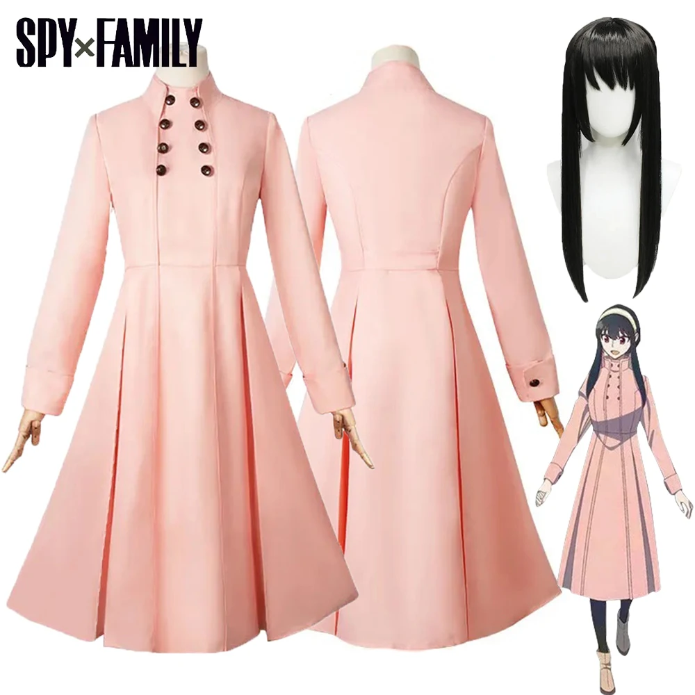 Vestido de Cosplay de Yor Forger, disfraz de Anime SPY×FAMILY Forger Yor, vestido rosa, peluca, uniforme, disfraces de Halloween para adultos para mujeres