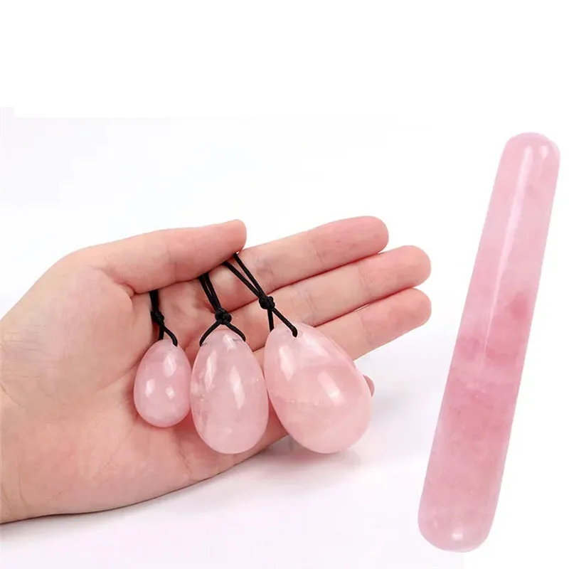 Natural Rose Quartz Yoni Egg Kegel Women Exerciser Balls Drilled Crystal Vaginal Tightening Massage Ball Wholesale