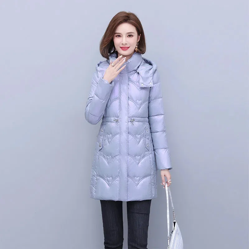 Women\'s Mid Length Wash Free Glossy Cotton Jacket  2023 Winter New Slimming Cotton Jacket Female Korean With Thick Coat Trend