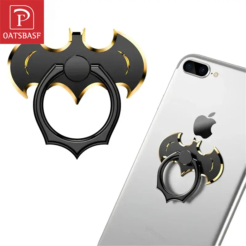 Aluminum Bat-Shaped Phone Stand with 360-Degree Rotating Finger Ring Holder