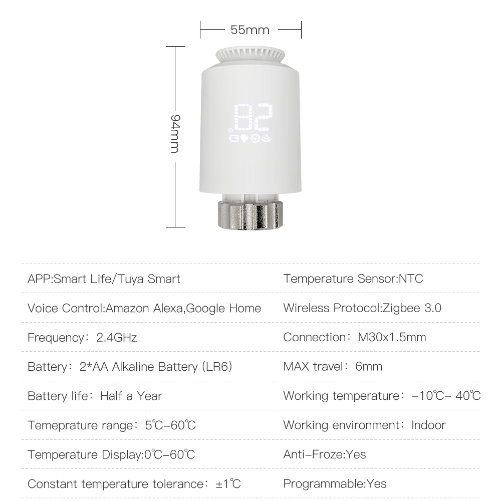 AVATTO Tuya Zigbee 3.0 Thermostat Radiator Valve Actuator Smart TRV Programmable Temperature Controller with Alexa Google Home