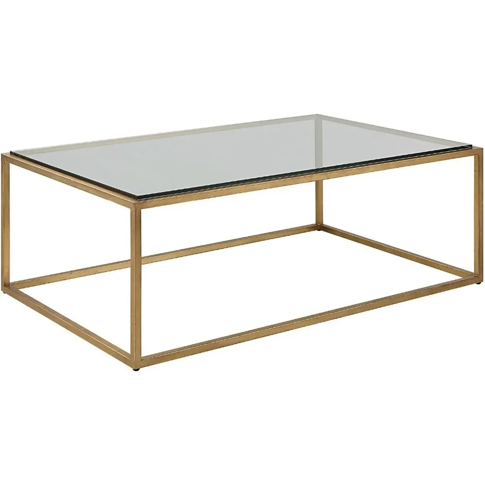 Coffee Table-16.75 Inches Tall and 48 Inches Wide-Gold Leaf Finish Decorative Contemporary Transitional Coffee Table and Display