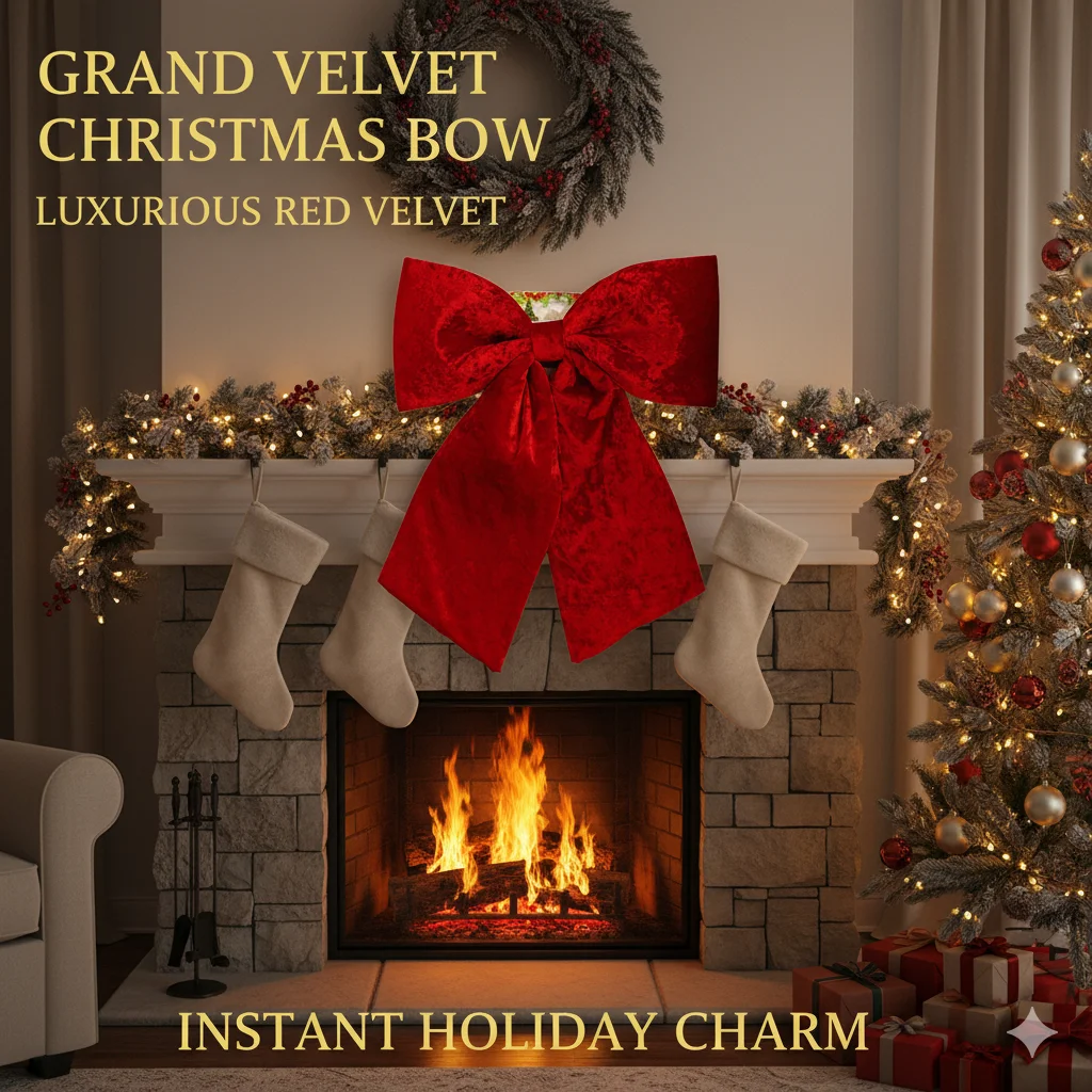 

DIY Hanging Red Velvet Bow For Christmas Tree 60cm Large Ornament Holiday Party Decoration For Front Door Indoor Fireplace Use