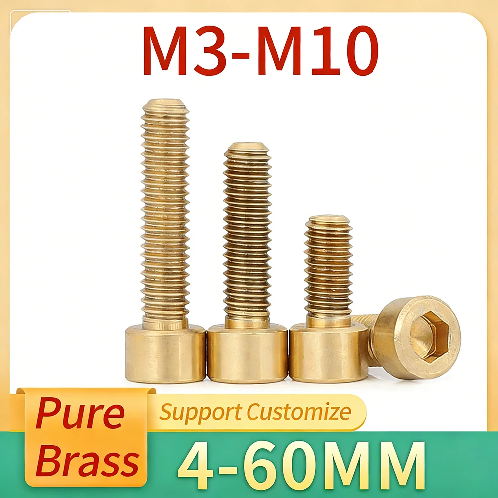 

2/5/10/20pcs M3 M4 M5 M6 M8 M10 Pure Brass Hex Socket Cap Head Screws Allen Key Head Screw Bolt Support Customize