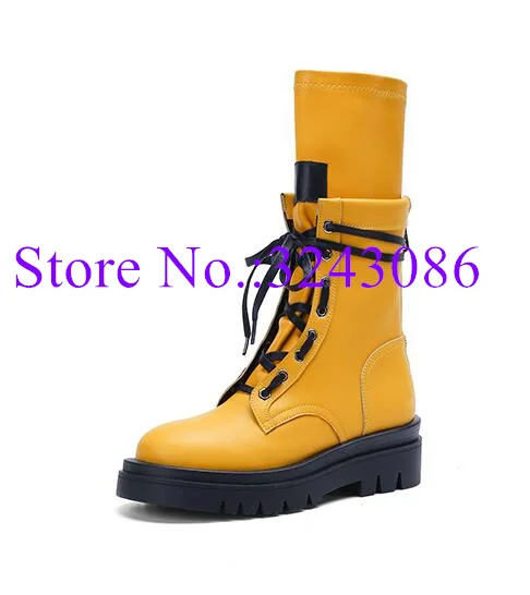 

New Platform Lace-up Woman Ankle Boots Fashion Yellow Color Lady Casual Boots Female Large Size Comfortable Shoes Dropship