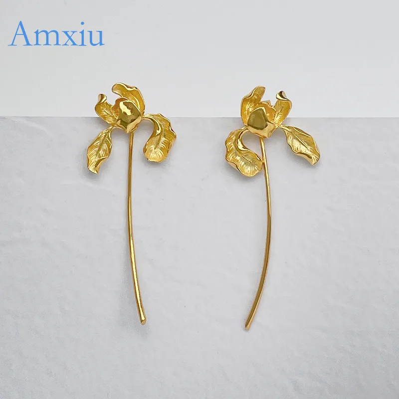 

Amxiu Original Design: My Spring - Copper Alloy High-End Iris Flower Stud With A Unique Artistic Touch, Detachable Earrings