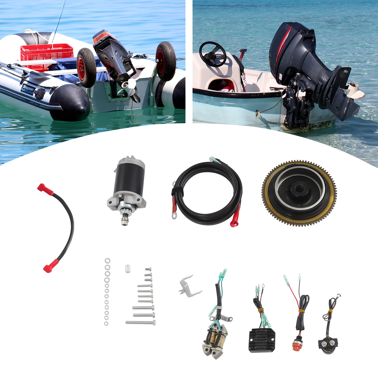 4-Takt 14,8 PS/15 PS Außenbord-Elektrostart-Kit, Außenbordmotor-Anlasser, Schwungrad für Außenbordmotoren