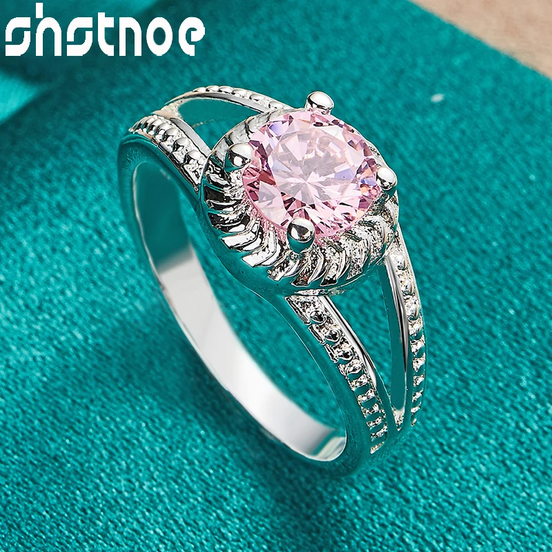 

SHSTONE 925 Sterling Silver Inlay Pink AAA Zircon Ring For Women Wedding Engagement Fashion Charm Noble Jewelry Birthday Gifts