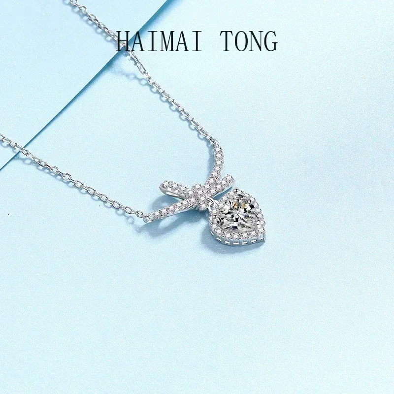 

Luxury Women's Platinum Pt950 Senior Designer Heart Necklace 1ct Moissanite Dcolor Diamond Female Pendant Fine Jewelry Girl Gift