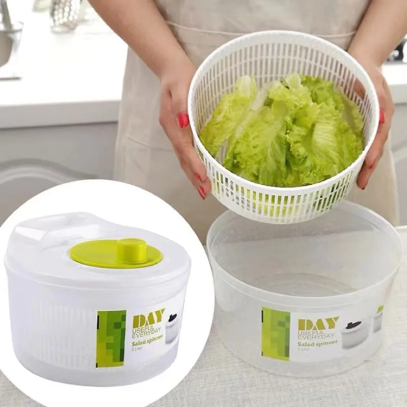 1Pc/Household Vegetable Salad Dehydrator Kitchen Vegetable Washing Hand-Cranked Spinner Double-Layer Draining Vegetable Basin Se view 5