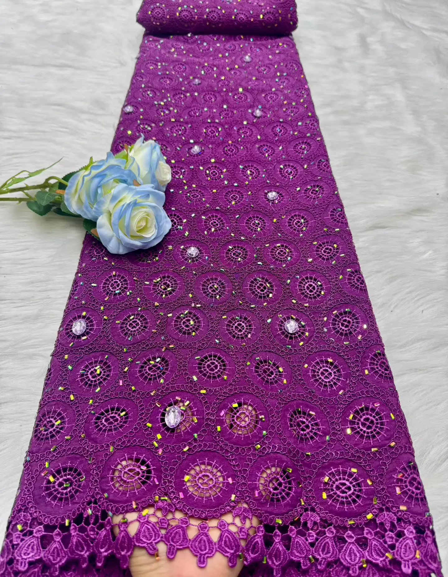 

Luxury Stones African Lace Fabric 2026 High Quality Cotton Embroidery Rhinestone Linen Prom Dresses Tulle Design 5 Yards H194-1