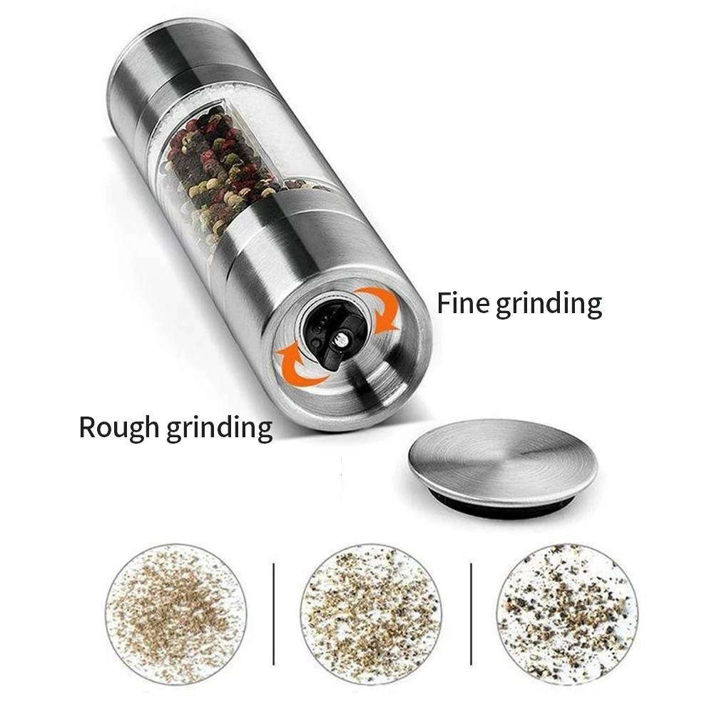 เครื่องบดพริกไทยแบบ2 in 1เครื่องบดพริกไทยเกลือแบบใช้มือสแตนเลสสตีลเครื่องมือใช้ในครัวสำหรับปรุงรสบดสำหรับทำอาหาร