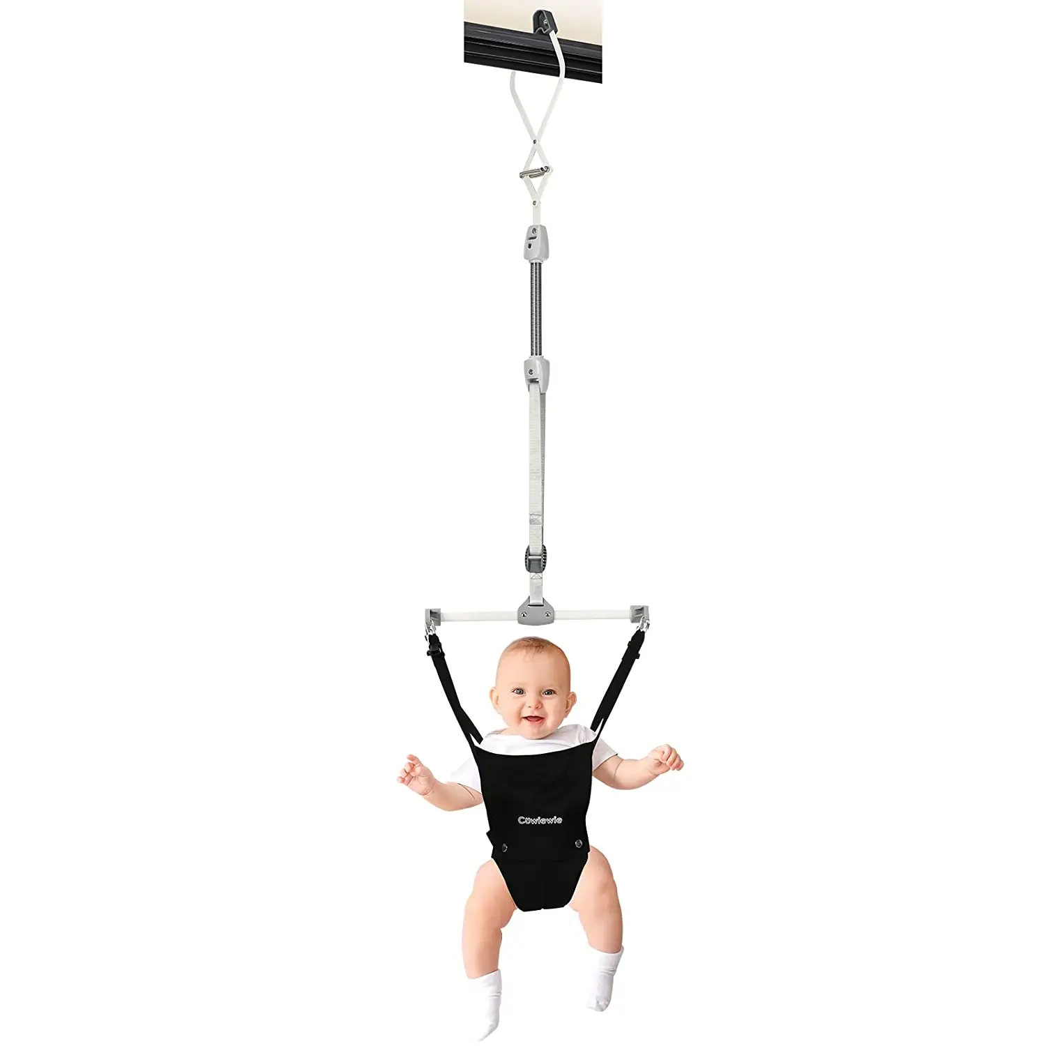 Cowewie-camisola da porta do bebê, 2 em 1, com função do chicote de passeio do bebê, com braçadeira da porta, cinta ajustável e assento para 6-2
