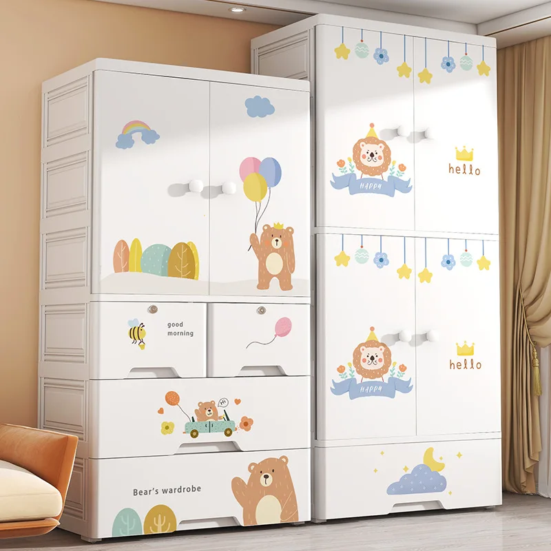 Kids Double Door Plastic Toy Clothes Storage Cabinet Drawer Bedroom Organizer for Home Use Bedroom Tidying Storage Cabinet