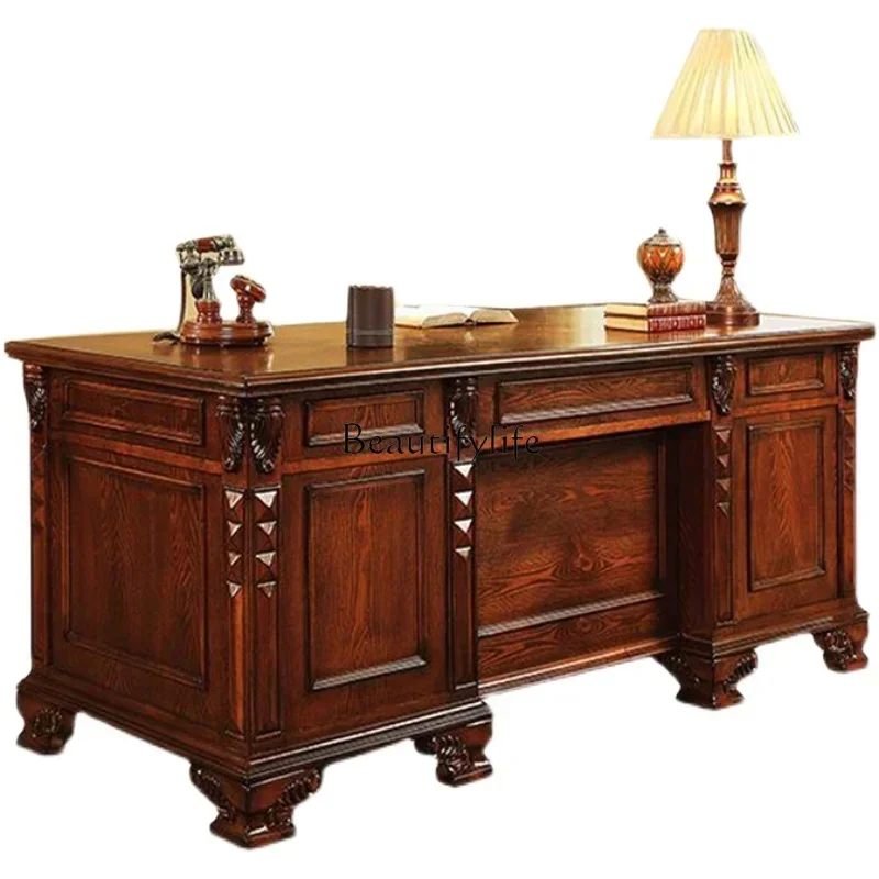 

pg55ld 38ld 38American solid wood retro desk luxury class desk luxury study table and chairs