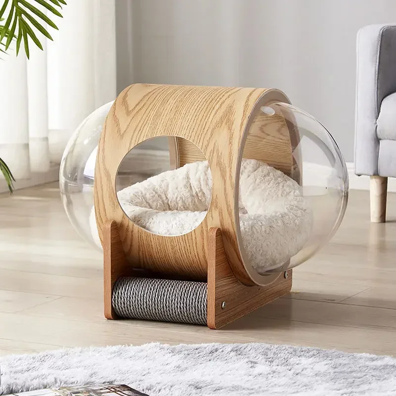 Net red space capsule transparent cat delivery room four seasons universal closed winter cat house solid wood capsule cat litter