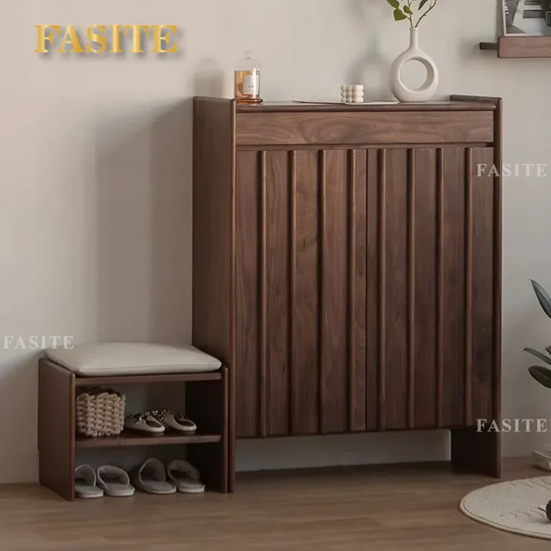 For Nordic Solid Wood Black Walnut Shoe Cabinet Modern Simple Japanese Style Home Door Porch Multi Layer Storage Furniture