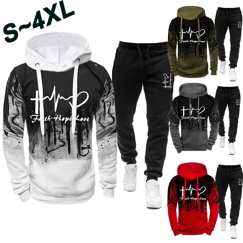 

2023 Autumn/Winter Men's Sportswear Printed Hoodie and Pants 2-Piece Casual Long Sleeve Jogging Set Sweatshirt Set