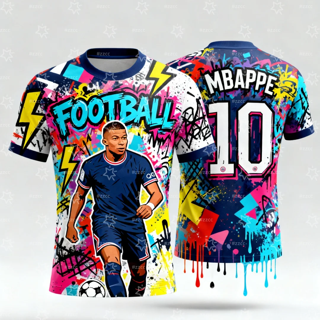 Mbappe fan commemorative football jersey 3d Printing Autumn Sports Dry Quickly Men's T-Shirt Children's Clothing Tee Y2k Woman