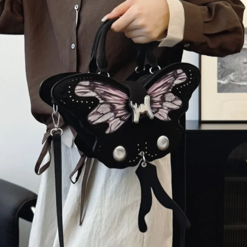 MBTI Y2k Gothic Shoulder Bag for Women Butterfly Black Aesthetic Handbag Hot Girl Fashion Harajuku Style Exquisite Crossbody Bag