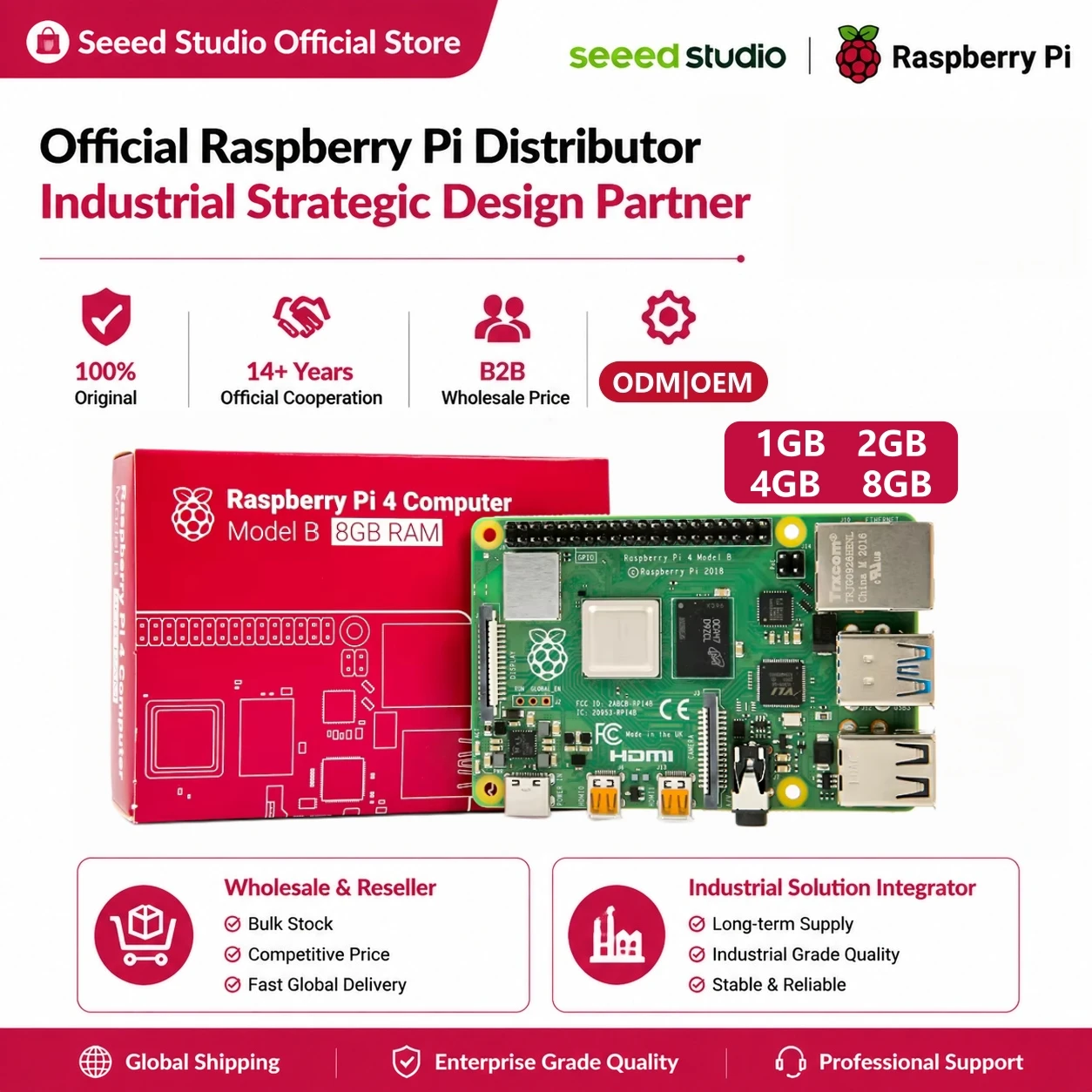 Seeedstudio Raspberry Pi 4 8gb Raspberry Pi 4 Model B 1GB 2GB 4GB 8GB Mini PC  64-bit 1.5GHz Quad-core Processor 4K Wholesale